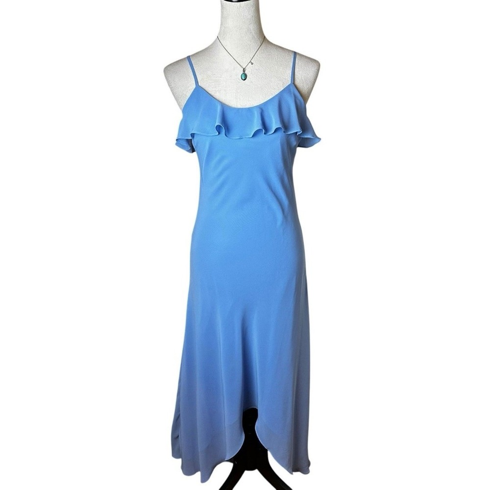 Vintage Chadwick's Blue Ruffle Slip‎ Midi Dress 6 | Y2K Coquette Spring Formal